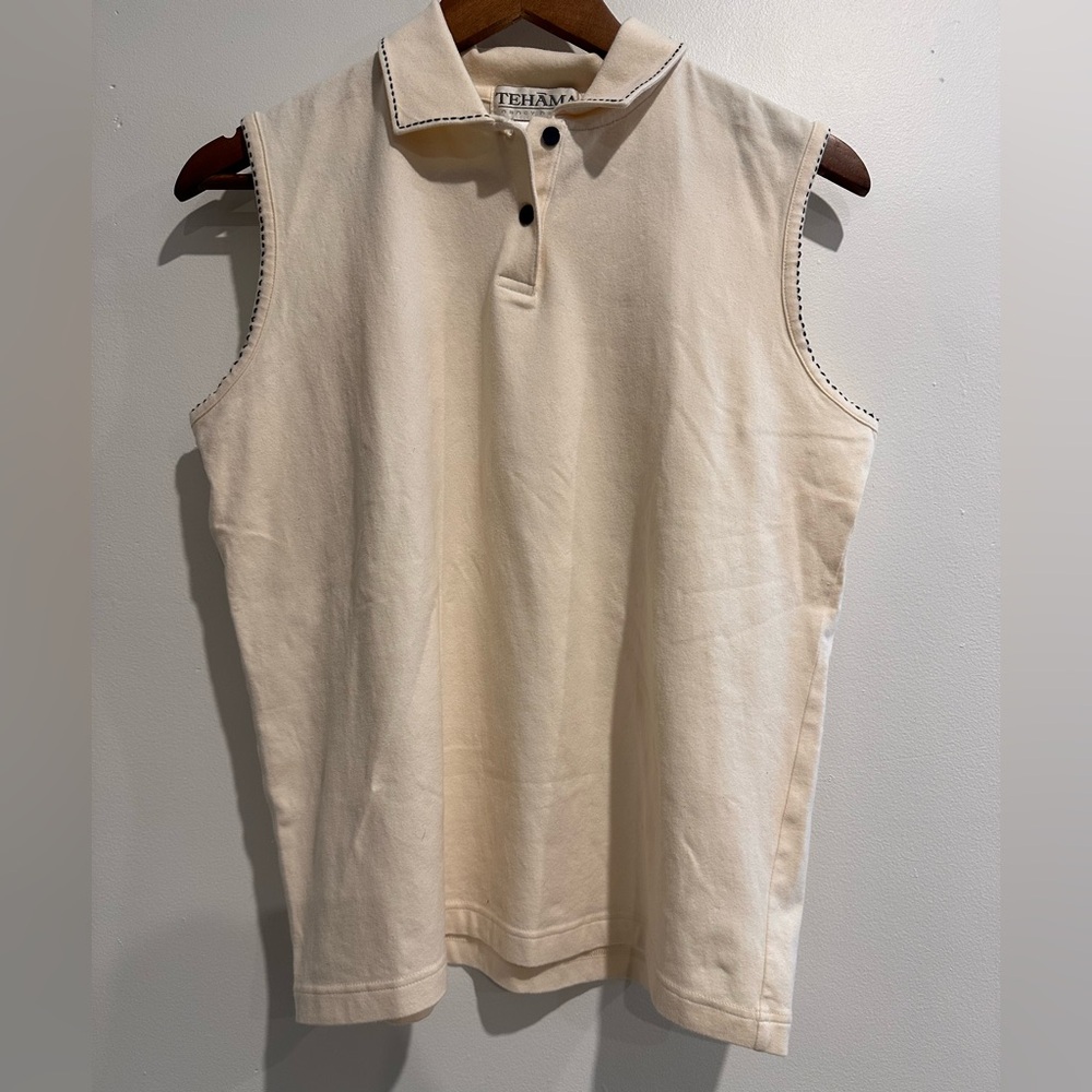 TEHAMA Cotton Blend Cream Sleeveless Polo Shirt Size‎ M